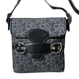 DKNY Canvas Black/Gray Monogram Crossbody Messenger Bag